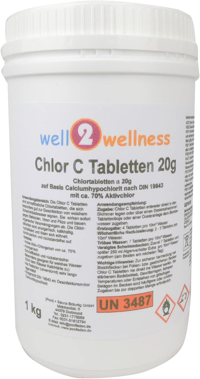1kg well2wellness anorganische 20g Chlortabletten - Chlor C Tabletten