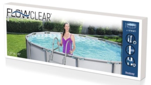 Verkaufsverpackung der Flowclear™ Sicherheitsleiter / Poolleiter 107 cm