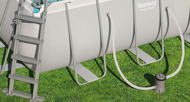 Stahlrahmen, Leiter und Pumpe am Bestway Power Steel Pool 56456 412x201x122cm Set