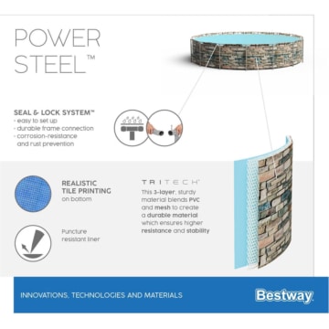 Frame und Material der Folie des Bestway Power Steel Pool 56886 Steinoptik – 549x132cm Set