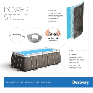 Material des Bestway Power Steel Pool 56998 Rattanoptik 549x274x122cm Set