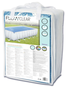 Verkaufsverpackung der Flowclear™ Solarabdeckplane, 703 x 336 cm, für eckige 640 x 274 cm und 732 x 366 cm Power Steel™ Poo