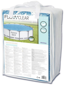 Verkaufsverpackung der Bestway® Flowclear™ PE-Solarabdeckplane Ø 356 cm, blau, rund
