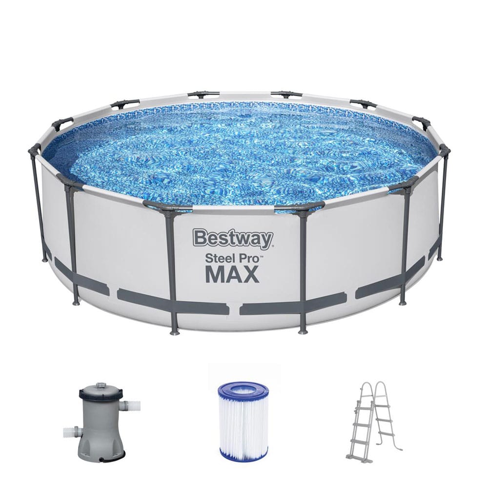 Bestway Steel Pro MAX™ Frame Pool, 366 x 100 cm , Komplett-Set mit  Filterpumpe, rund, weiß