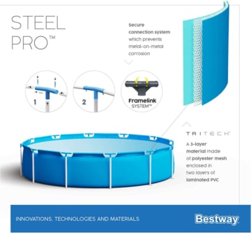 Stahlrahemen und Folie des Steel Pro MAX™ Frame Pool, 305 x 76 cm, ohne Pumpe, rund, weiß