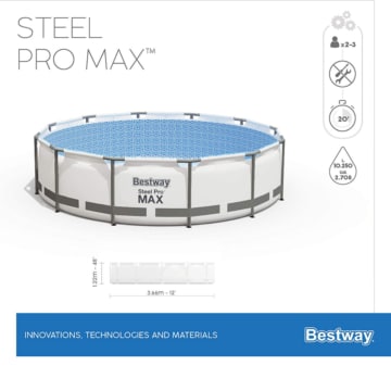 Steel Pro MAX™ Frame Pool, 366 x 122 cm, Komplett-Set mit Filterpumpe rund, weiß