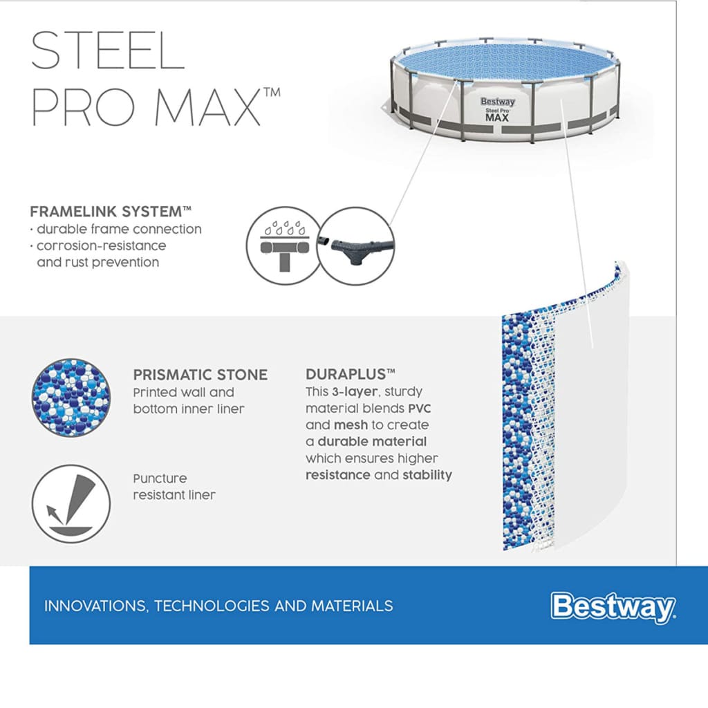 Steel Pro MAX™ Frame Pool, 366 x 122 cm, Komplett-Set mit Filterpumpe rund, weiß