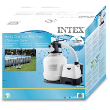 Verkaufsverpackung des Intex Salzwassersystem 26680 + Sandfilter Kombo Krystal Clear 10 m³ / h