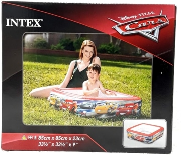 Verkaufsverpackung des Intex Cars Play Box Pool - Kinderplanschbecken - 86 x 86 x 25 cm
