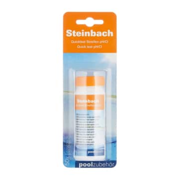 Verkaufsverpackung des Steinbach Quicktest Streifen für pH-Wert und freies Chlor, 50 Stück