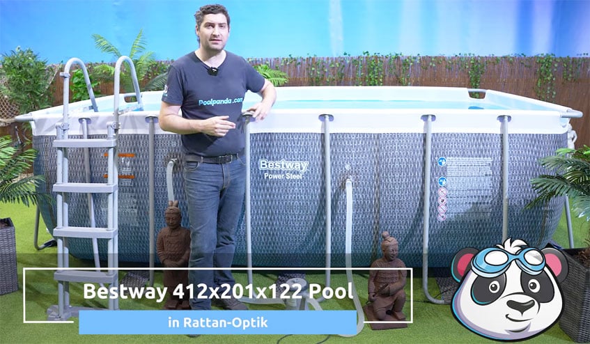 Bestway Rechteck Pool Komplettset 412x201x122 cm – Rattanoptik