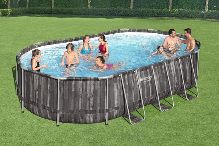 Bestway Power Steel Frame Pool 610 x 366 x 122 cm Oval Holzoptik KomplettSet Poolpanda