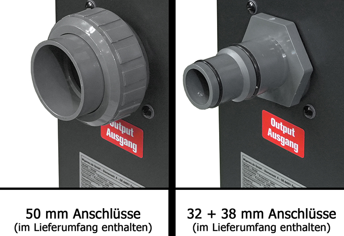 50 mm und 32 mm und 38 mm Anschlüsse