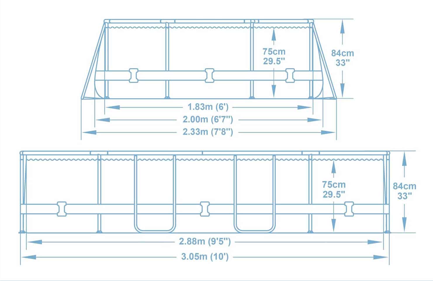 Abmessungen und Platzbedarf des Oval Beckens